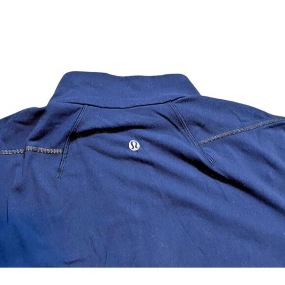 Lululemon Velocity Men's Large? Navy Green Stripe 1/4 Zip Pullover  Thumb Holes - Picture 2 of 6